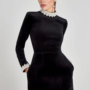 Elegant Black Dress with Pearl Accents